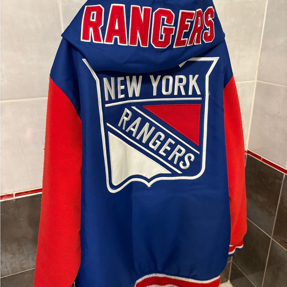 Authentic NHL reversible NY Rangers jacket, new condition, hardly worn.